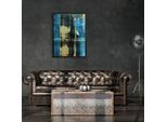 Leinwandbild QUEENCE "Abstrakt Blau und Gold", blau (farbe rahmen: schwarz, farbe bild(er): hellblau), B:40cm H:60cm T:2cm, Canvas, Holzrahmen, Bilder, Leinwandbild, mit einem Schattenfugenrahmen veredelt