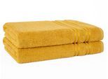 Duschtuch HAMMETEX "2er Set Badetücher 70x140 cm, 100% Baumwolle, Weich & Saugstark", gelb (senf), B:70cm L:140cm, Frottier, Baumwolle, Handtücher, Duschtuch, mit Bordüre, einfarbig, weich