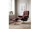 Fußhocker STRESSLESS "Mayfair", rot (bordeaux batick), B:55cm H:41cm T:39cm, Leder BATICK: BATICK ist ein leicht korrigiertes, durchgefärbtes und genarbtes Möbelleder, bei dem die meisten Unebenheiten und Spuren in der Regel entfernt wurden., Hocker, Fußhocker, mit Cross Base, Größe S, M & L, Holzakzent Braun
