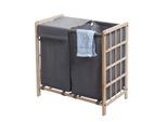 Wäschesammler MCW-B60, Laundry Wäschebox Wäschekorb, Massiv-Holz 2 Fächer 60x60x33cm 68l ~ hellbraun, Bezug grau
