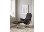Fußhocker STRESSLESS "Sunrise", braun (braun batick), B:57cm H:42cm T:40cm, Leder BATICK: BATICK ist ein leicht korrigiertes, durchgefärbtes und genarbtes Möbelleder, bei dem die meisten Unebenheiten und Spuren in der Regel entfernt wurden., Hocker, Fußhocker, mit Cross Base, Größe S, M & L, Holzakzent Eiche