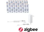 PAULMANN LED-Streifen "MaxLED 250 Basisset Smart Home Zigbee IP44 12W 810 810lm", silber (silberfarben), Dioden 90 Stk. Flammen 1 Stk., Gesamtlänge 4,91m, Lichterketten, 3m, Tunable White, beschichtet, LED-Streifen