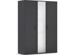 Drehtürenschrank RAUCH "Kleiderschrank Schrank Garderobe Wäscheschrank VOYAGER", grau (graumetallic), B:140cm H:194cm T:53cm, Holzwerkstoff, Schränke, Drehtürenschrank, mit modernen Griffen in Graumetallic und Spiegel