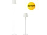LED Außen-Stehlampe BRILLIANT "Kaami - mobile LED Außen Stehlampe", weiß, H:129cm Ø:18cm, Leuchten, LED Außen-Stehlampe, Akkubetrieben, 129 cm, 350 lm, 3000 K, 3-Stufen dimmbar, Metall