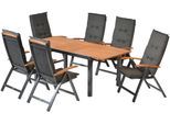 Garten-Essgruppe MERXX "Tilos", grau (grafit, dunkelgrau), B:60cm H:116cm T:73cm, Aluminium, Sitzmöbel-Sets, Garten-Essgruppe, 6 Klappsessel mit ausziehbarem Tisch