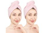 Turban-Handtuch HAMMETEX "2er Set Haarturban Damen, 100% Baumwolle, Flauschig & Schnelltrocknend", rosa, B:25cm L:64cm, Frottier, Baumwolle, Handtücher, Turban-Handtuch, Uni-Farben, weich