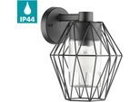 Wandleuchte EGLO "CANOVE Wandlampe, Stahl und Glas, E27, IP55, Außenlampe, Garten, Lampe", schwarz (schwarz, transparent), B:23cm H:24cm T:23,5cm, Leuchten, Wandleuchte, Wand-/Deckenleuchte, L23 x H24 x AL23,5 cm, schwarz, 1X60W exkl.