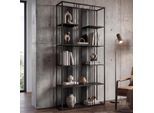 Regal MCW-P12, Bücherschrank Hochschrank, Industrial Metall Melamin MVG-zertifiziert 180x80x31cm ~ schwarz, schwarz