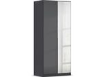 Drehtürenschrank OTTO HOME "Kleiderschrank Kleiderschränke Schrank Garderobe AGORDO mit Glasfront", grau (graumetallic, glas basalt), B:91cm H:210cm T:54cm, Holzwerkstoff, Schränke, Drehtürenschrank, durchdachte Innenausstattung, in 8 Breiten und 2 Höhen MADE IN GERMANY
