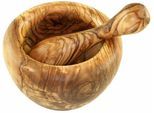 Mörser OLIVENHOLZ-ERLEBEN "rund inkl. Stößel, Olivenholz", braun (holzfarben), H:7cm Ø:12cm, Massivholz, Mörser, Mörser, Funktionaler Mörser aus Olivenholz, gerundeter Rand oben