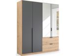 Drehtürenschrank RAUCH "Kleiderschrank Schrank Garderobe Ankleide DARK&WOOD BY QUADRA SPIN", braun (eiche artisan, grau metallic), B:181cm H:210cm T:54cm, Holzwerkstoff, Schränke, Drehtürenschrank, im Industrial Style mit Schubkästen in Eiche Dekor, mit Spiegel