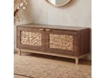 Sitzbank MCW-P54, Garderoben-Bank Schuhregal Schuhablage, MDF Melamin Wasserhyazinthefront 45x100x42cm ~ braun
