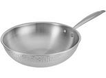 Wok RESTO KITCHENWARE "Crater tiefe Pfanne aus Tri-Ply (Edelstahl + Aluminium + Edelstahl)", silber (silberfarben), H:7,5cm L:51cm Ø:28cm, Pfannen, Wok, Energieeinsparung 25% durch die dreilagige Basis, ofenfest