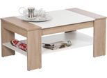 Couchtisch STOLKOM "Finley mit Ablageboden, Eiche Sonoma Weiß, BxHxT 100x44x58 cm", braun (braun, sonoma, weiß), B/H/T: 100cm x 44cm x 58cm, Tische, Couchtisch, Schubladenfront mit Lamellen-Optik, Couchtisch rollbar