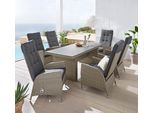 Garten-Essgruppe KONIFERA "Brisbane", grau (braun, anthrazit), 13tlg. Set Brisbane, Polyrattan, Sitzmöbel-Sets, Garten-Essgruppe, Aluminium/Polyrattan, Tischplatte aus Stone-Spray-Glas in Steinoptik