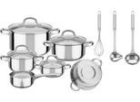 Topf-Set GSW "Montreal", silber (silberfarben), L:8,5cm, Töpfe, Topf-Set, inkl. aller Kochutensilien, die eine Haushaltsküche benötigt Induktion