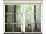 Wandsticker QUEENCE "Hirsch im Wald", braun, B:40cm H:60cm T:0,1cm, Wandtattoos, Wandsticker, Wandsticker, Wandbild, selbstklebend, 3D, Fenster