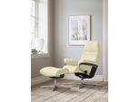 Fußhocker STRESSLESS "Sunrise", beige (vanilla paloma), B:57cm H:42cm T:40cm, Leder PALOMA: PALOMA ist ein durchgefärbtes Semianilin-Möbelleder mit natürlicher Narbung., Hocker, Fußhocker, mit Cross Base, Größe S, M & L, Holzakzent Schwarz