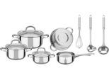 Topf-Set GSW "Montreal", silber (silberfarben), 2,8 l, Töpfe, Topf-Set, Kaltmetall-Griffe, Glasdeckel, inkl. Kochutensilien, Induktion