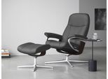 Fußhocker STRESSLESS "Consul", grau (grau batick), B:54cm H:41cm T:39cm, Leder BATICK: BATICK ist ein leicht korrigiertes, durchgefärbtes und genarbtes Möbelleder, bei dem die meisten Unebenheiten und Spuren in der Regel entfernt wurden., Hocker, Fußhocker, mit Cross Base, Größe S, M & L, Holzakzent Braun