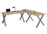 Schreibtisch VCM "X Schreibtisch Eckschreibtisch L Form 130x130x50", braun (silber, sonoma, eiche), B:130cm T:130cm, Tische, Schreibtisch