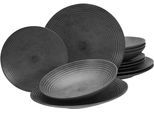 Tafelservice MY HOME "Teller Set, Geschirr-Set, Service Andree", grau (anthrazit), 12 Stk., Steinzeug, Geschirr-Sets, Tafelservice, handwerklicher Look, seidenmatte Glasur, 12 Teile für 4 Personen