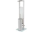 WC-Garnitur WENKO "Rivalta", transparent (silber, silber, transparent), B:18cm H:70cm L:23cm, Edelstahl, Glas, Polypropylen, Reinigungsbürsten, WC-Garnitur, Standgarnitur mit integriertem Toilettenpapier- und WC-Bürstenhalter