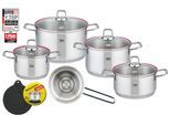 Topf-Set ELO "Excellent", silber (silberfarben), B:35cm H:28cm L:55cm, Töpfe, Topf-Set, inkl. Untersetzer, mit Literskala, Induktion