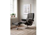 Fußhocker STRESSLESS "Mayfair", grau (rock paloma), B:55cm H:41cm T:39cm, Leder PALOMA: PALOMA ist ein durchgefärbtes Semianilin-Möbelleder mit natürlicher Narbung., Hocker, Fußhocker, mit Cross Base, Größe S, M & L, Holzakzent Wenge