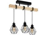 EGLO Deckenleuchte "TOWNSHEND 5, Deckenlampe, Holz und Stahl, IP20, E27, Wohnzimmerlampe", braun (braun, schwarz), 3, H: 36cm, Leuchten, Wand-/Deckenleuchte, L55 x B20 x H36cm, schwarz, braun, 3X60W exkl., Deckenleuchte