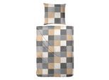 Bettwäsche PRIMERA "Feinbiber-Bettwäsche Tile", grau, B/L: 135cm x 200cm, 1 Stk., 1 Stk., Feinbiber, B/L: 80cm x 80cm, 2 Stk., Feinbiber, Obermaterial: 100% Baumwolle, Bettwäsche, Bettwäsche, mit klasschischem Kachelmuster