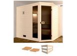 Sauna WEKA "Valida Eck 3", beige (natur), ohne Ofen, (ohne Ofen), Saunen, Sauna, ohne Ofen