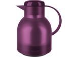 Isolierkanne EMSA "Samba", lila (aubergine, transluzent), B:14,5cm H:21,7cm, Glas, Kunststoff, Kannen, Isolierkanne, zeitloses Design, einfacher Knopfdruck, 24h kalt, 12h warm