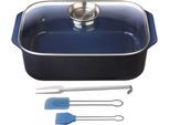 Bräter GSW "Ceramica kobatblau", schwarz, B:26cm H:11cm L:40cm, Töpfe, Bräter, Induktion, Gratis 1x Fleischgabel + 1x Backpinsel-Set, 2tlg