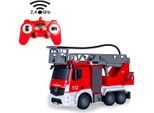 RC-LKW JAMARA "Feuerwehr Drehleiter Mercedes -Benz Antos 2,4GHz", rot, Fernlenkfahrzeuge, KinderB:12,3cm H:17,7cm T:32,6cm, Kunststoff, RC-LKW, mit Spritzfunktion; LED-Licht; Maßstab 1:26, B:12,3cm H:17,7cm T:32,6cm