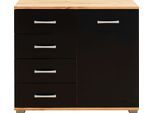 Kombikommode PRIESS "Barcelona mit 4 Schubkästen und Tür in 6 Farben", schwarz (astkernbuchefarben, schwarz), B:82cm H:71cm T:38cm, Holzwerkstoff, Sideboards, Kombikommode