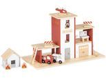 Spiel-Feuerwehrwache PINOLINO "Feuerwache Ben", rot (weiß, rot, natur), Fahrzeug-Spielwelten, KinderB:55cm H:32cm T:25cm, Holz, Spiel-Feuerwehrwache, B:55cm H:32cm T:25cm