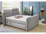 Boxspringbett JOCKENHÖFER GRUPPE "Movie Star in der Größe 180x200cm", grau (hellgrau 333, 19), B:206cm L:258cm, Bezug Bett: Microfaser (100% Polyester);Topper und Matratzenspiegel: 100% Polyester, Komplettbetten, Boxspringbett, mit versenkbarem TV-Lift und Fernbedienung, verstellbare Kopfstützen