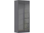 Drehtürenschrank OTTO HOME "Kleiderschrank Kleiderschränke Schrank Garderobe AGORDO mit Glasfront", grau (graumetallic, glas basalt), B:91cm H:229cm T:54cm, Holzwerkstoff, Schränke, Drehtürenschrank, durchdachte Innenausstattung, in 8 Breiten und 2 Höhen MADE IN GERMANY