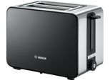 BOSCH Toaster "ComfortLine TAT7203, integrierter Edelstahl-Brötchenaufsatz", grau (schwarz, edelstahlfarben), B:15,5cm H:18,4cm T:29,2cm, Toaster, Abschaltautomatik, Auftaufunktion, Edelstahl/schwarz, Toaster