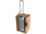 Käsereibe OLIVENHOLZ-ERLEBEN "für Hartkäse, aus Edelstahl mit Olivenholzbox", beige (natur, edelstahlfarben), B:9cm L:26cm T:8cm, Edelstahl, Olivenholz, Küchenreiben, Käsereibe, Metallreibe aus Edelstahl, Auffangbox aus Olivenholz, auch für Muskat