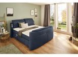 Boxspringbett JOCKENHÖFER GRUPPE "Movie Star in der Größe 180x200cm", blau (dunkelblau 421, 02), B:206cm L:258cm, Bezug Bett: Microfaser (100% Polyester);Topper und Matratzenspiegel: 100% Polyester, Komplettbetten, Boxspringbett, mit versenkbarem TV-Lift und Fernbedienung, verstellbare Kopfstützen