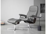 Fußhocker STRESSLESS "Consul", grau (wild dove batick), B:54cm H:41cm T:39cm, Leder BATICK: BATICK ist ein leicht korrigiertes, durchgefärbtes und genarbtes Möbelleder, bei dem die meisten Unebenheiten und Spuren in der Regel entfernt wurden., Hocker, Fußhocker, mit Cross Base, Größe S, M & L, Holzakzent Braun