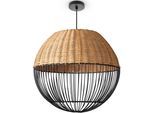 PACO HOME Pendelleuchte "PURO", schwarz (holzfarben), Ø 30cm H: 182cm, Leuchten, Rattanlampe Korb Lampe LED Boho Natur Vintage Rund E27, Pendelleuchte