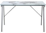 Schreibtisch MÖBILIA "Tullia", grau (grau, weiß, grau, weiß, grau), B:113cm H:73cm T:58cm, Pulverbeschichtetes Metall, Platte Sicherheitsglas, Tische, Schreibtisch, mit Weltkartenaufdruck auf der Tischplatte