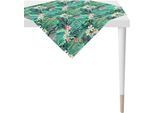 Mitteldecke APELT "6852 SUMMERTIME, Sommerdeko, Sommer", bunt (grün, bunt), B:100cm L:100cm, Baumwolle, Tischdecken, Mitteldecke, mit tropischem Motiv, Digitaldruck