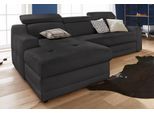 Ecksofa EXXPO - SOFA FASHION "Lotos, bequem und funktionell, Federkern, Breite 242cm, L-Form", schwarz, B:242cm H:92cm T:98cm, NaturLEDER (echtes Rindsleder) in Sitz und Rücken. Korpus in passendem Kunstleder SOFTLUX bezogen;Luxus-Kunstleder, Sofas, Ecksofa, mit Kopf- bzw. Rückenverstellung, wahlweise mit Bettfunktion