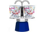 Espressokocher BIALETTI "Mini Express Kandinsky", blau (aluminiumfarben, blau), 0,09 l, 2, Kaffeemaschinen, Espressokocher, (1 Espressokocher + 2 Espressobecher, 90 ml)
