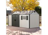 Gerätehaus LIFETIME "Texas", grau, HDPE (High Density Polyethylen), Kunststoff, Gerätehäuser, Gerätehaus, Kunststoff, inkl. Fußboden, Regale und Werkzeugtasche