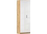 Mehrzweckschrank RAUCH "Garderobe Kleiderschrank Schrank Schuhschrank Putzschrank MINOSA", weiß (eiche artisan, hochglanz weiß, griffe graumetallic), B:69cm H:197cm T:41cm, Holzwerkstoff, Schränke, Mehrzweckschrank, In 4 Breiten mit vielen Einlegeböden für viel Stauraum MADE IN GERMANY